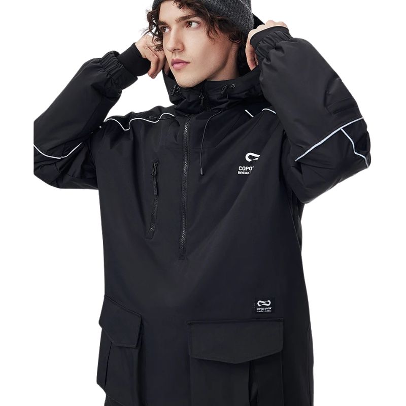 COPOZZ-Veste de ski à capuche épaisse imperméable pour homme, manteau de ski 506, pantalon chaud, coupe-vent, sports d&