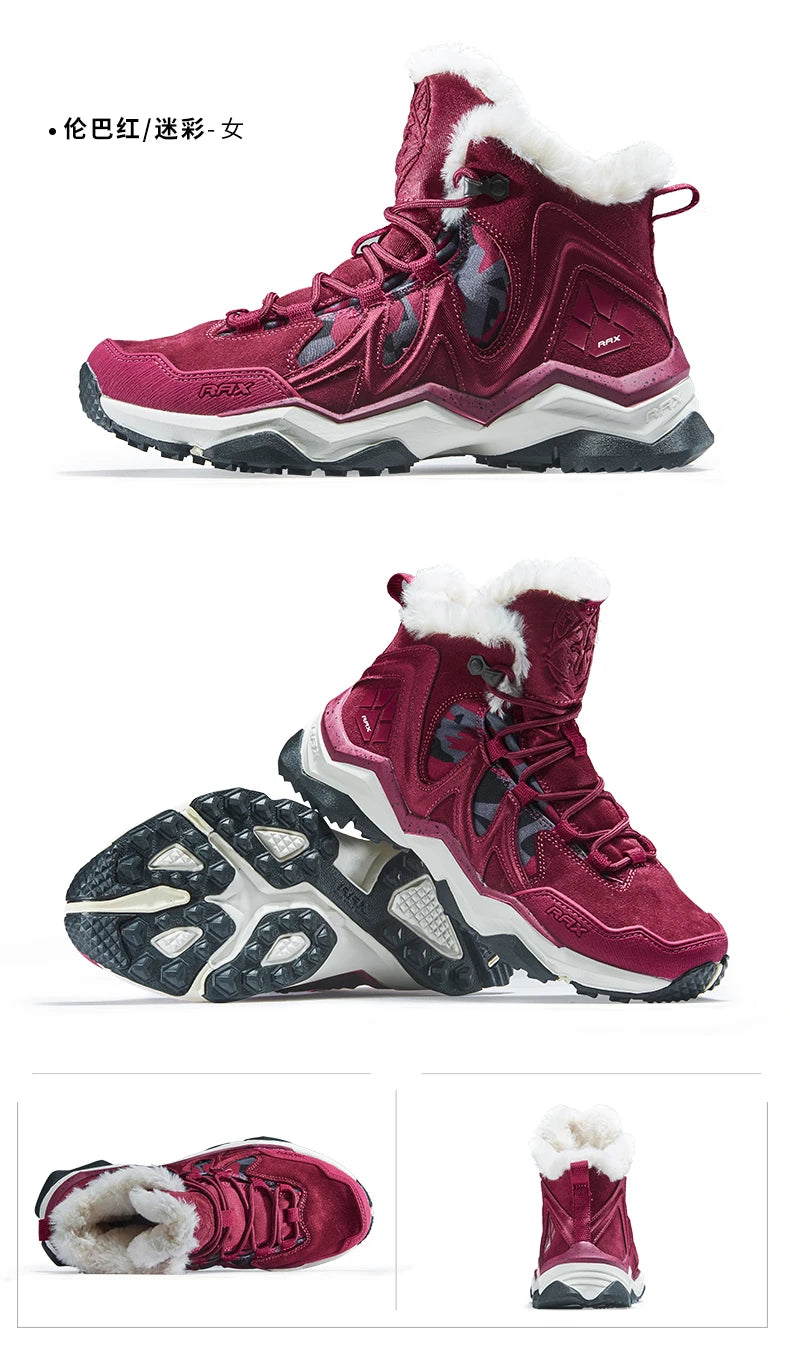 Chaussures de randonnée en cuir avec fourrure pour homme et femme, baskets d&
