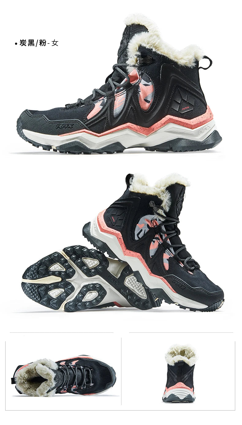 Chaussures de randonnée en cuir avec fourrure pour homme et femme, baskets d&