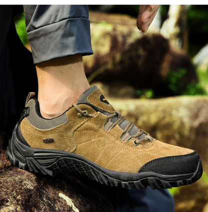 Chaussures de randonnée en daim de montagne en cuir véritable pour hommes, baskets d&