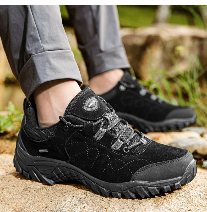 Chaussures de randonnée en daim de montagne en cuir véritable pour hommes, baskets d&