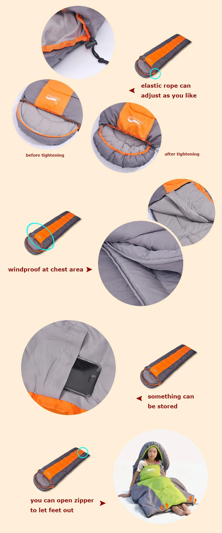 Desert &amp; Fox-Sac de couchage de camping léger, enveloppe chaude et froide, sac à dos, voyage en plein air, randonnée, 4 saisons