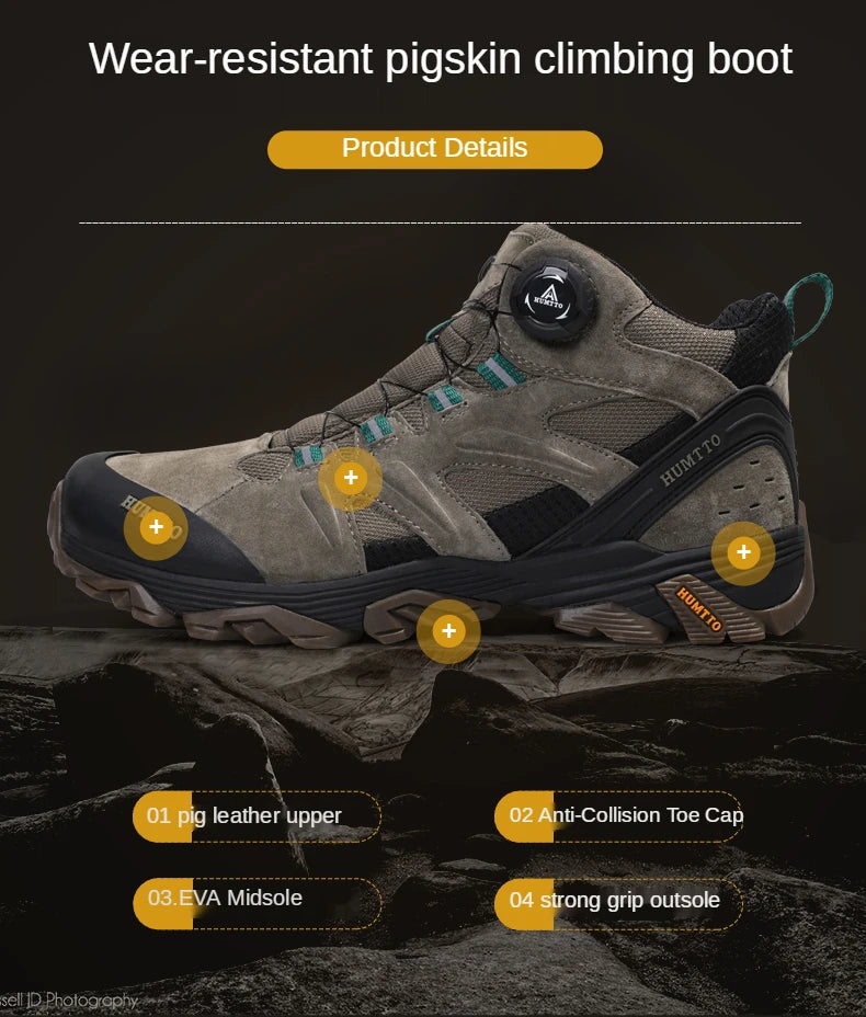 Chaussures de randonnée - Homme HUMTTO – chaussures de randonnée en cuir imperméables pour hommes, bottines de randonnée, d&