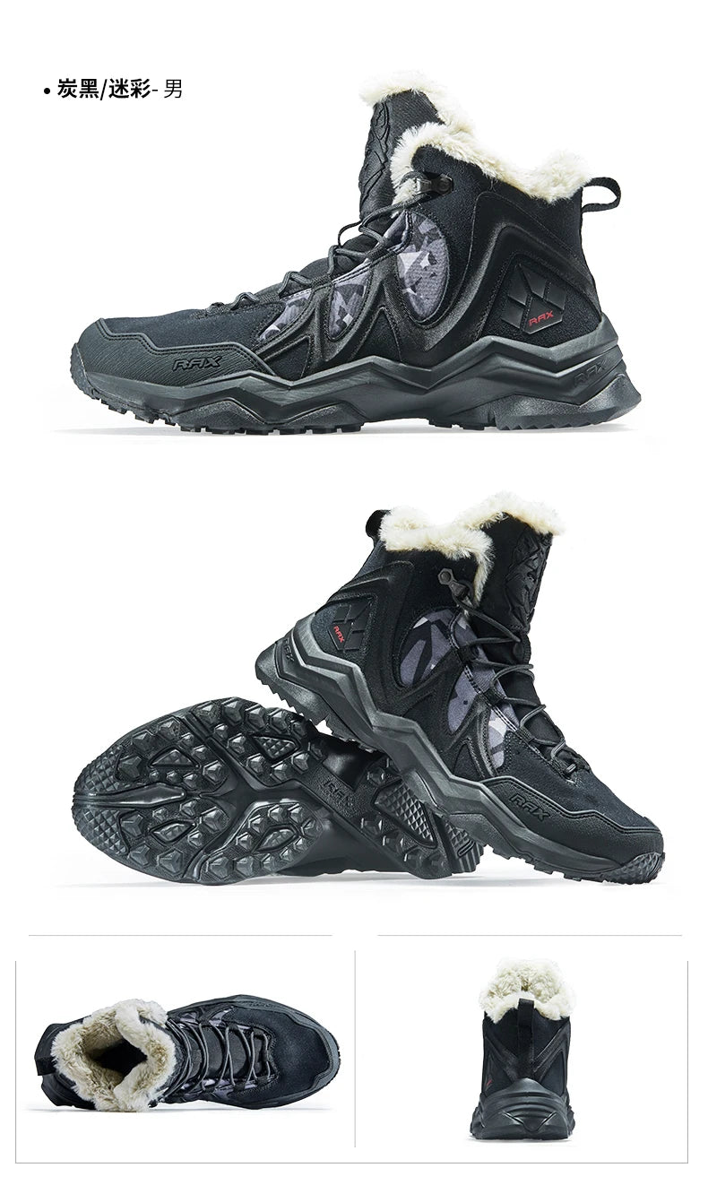 Chaussures de randonnée en cuir avec fourrure pour homme et femme, baskets d&