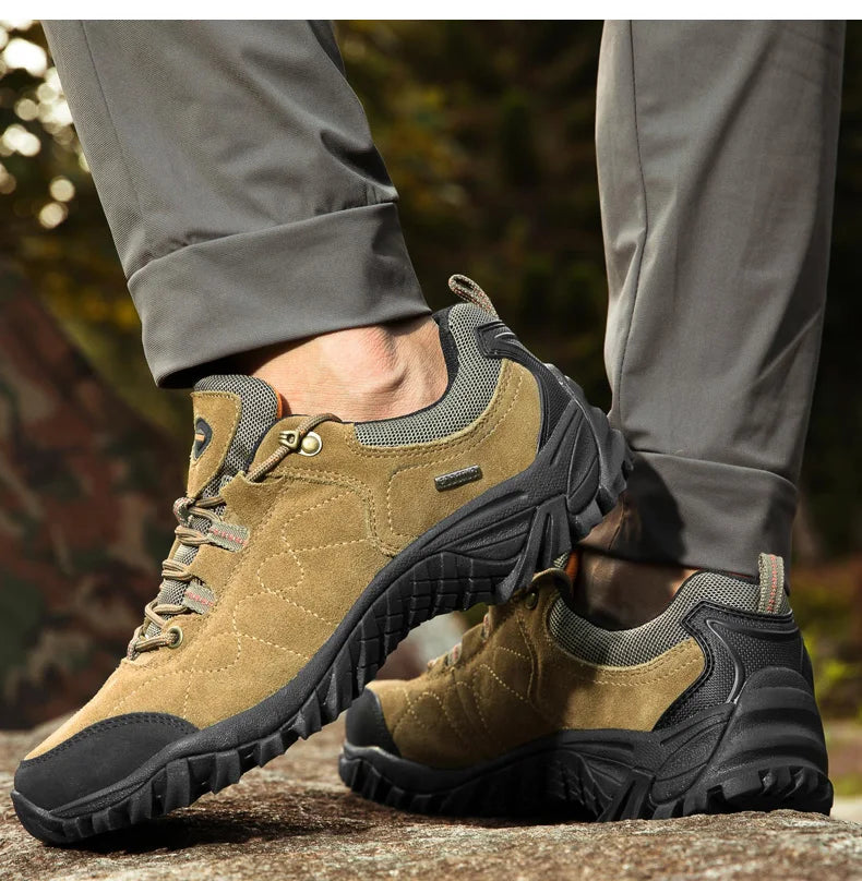 Chaussures de randonnée en daim de montagne en cuir véritable pour hommes, baskets d&