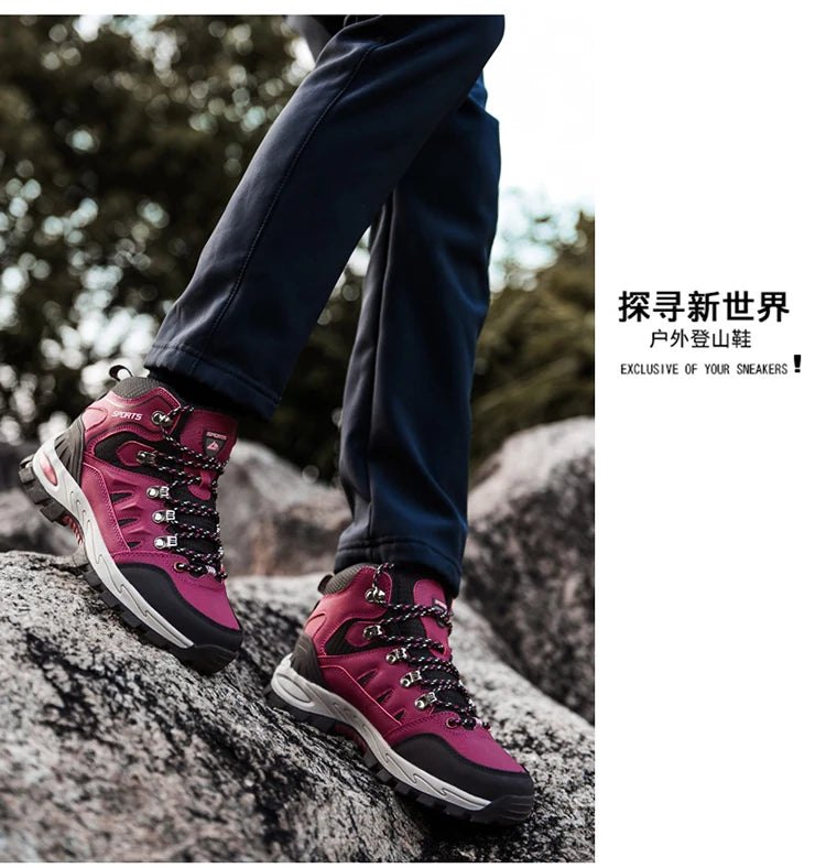 Chaussures de randonnée en cuir imperméables pour hommes et femmes, chaussures de trekking en plein air, bottes d&