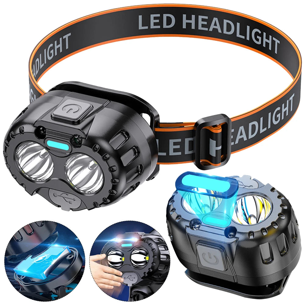 Lampe frontale LED puissante IPX4 étanche lampe de poche d&