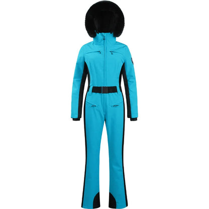 Combinaison de ski une pièce pour femmes, combinaison, ensemble de vêtements, épais, thermique, imperméable, coupe-vent avec ceinture, sport de plein air