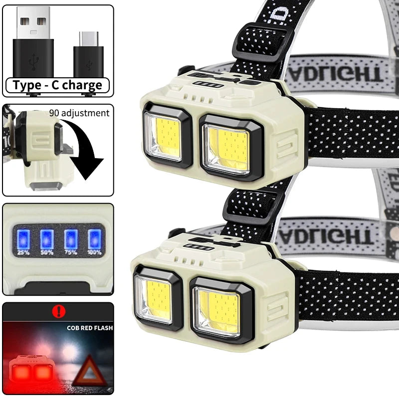Lampe frontale puissante COB rechargeable USB