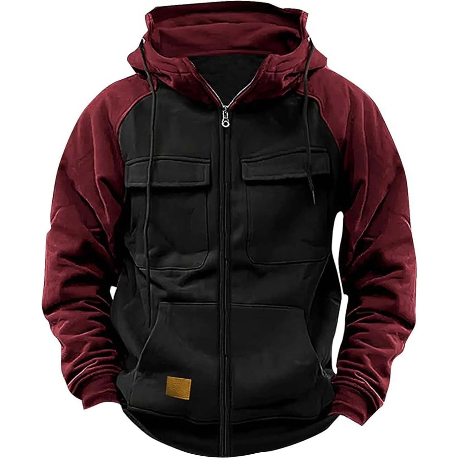 Automne hiver veste à capuche pour homme fermeture éclair Patchwork chaud polaire sweats Multi poches mâle mode veste à capuche épais extérieur à capuche