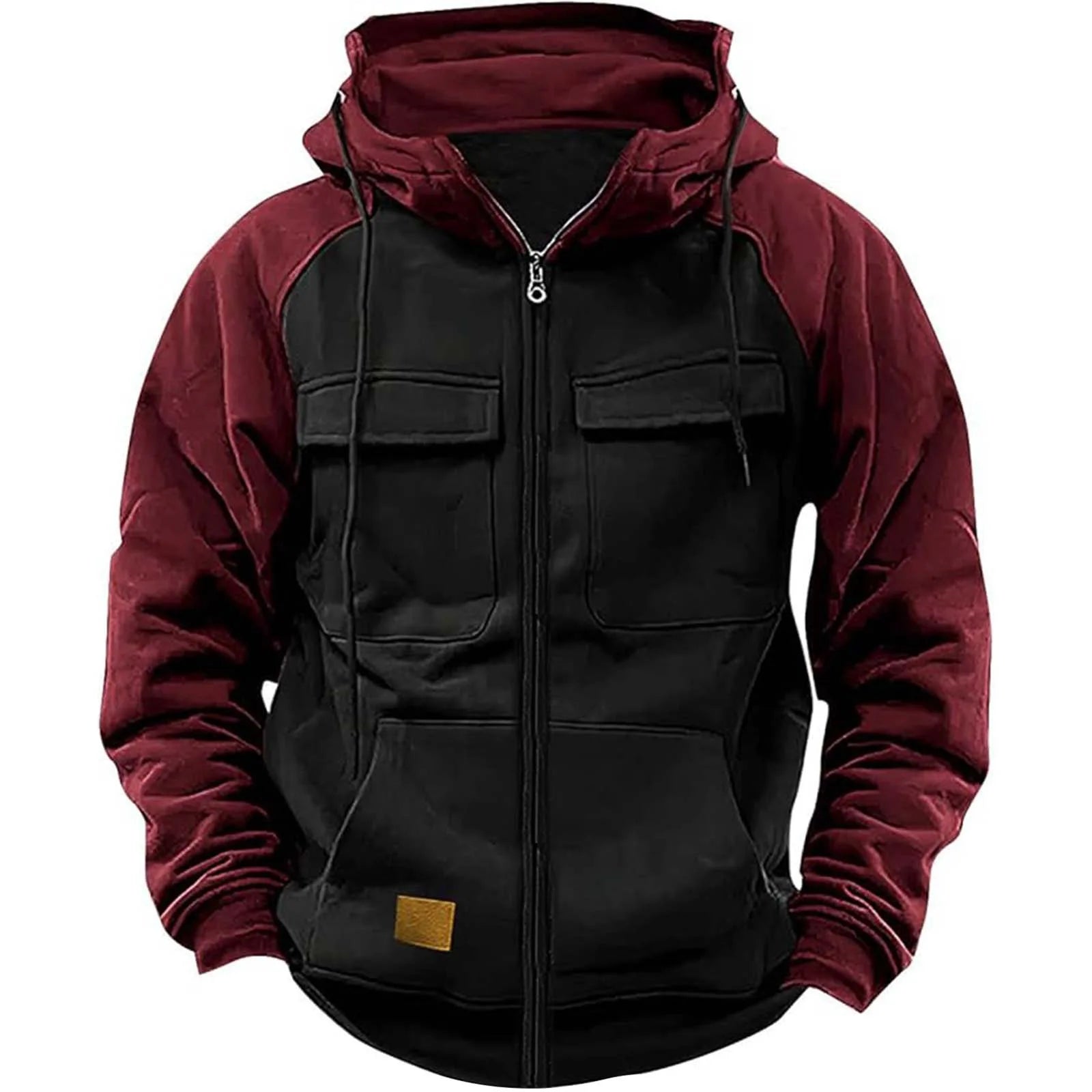 Automne hiver veste à capuche pour homme fermeture éclair Patchwork chaud polaire sweats Multi poches mâle mode veste à capuche épais extérieur à capuche