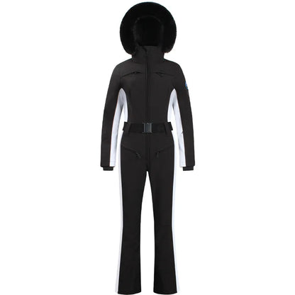 Combinaison de ski une pièce pour femmes, combinaison, ensemble de vêtements, épais, thermique, imperméable, coupe-vent avec ceinture, sport de plein air
