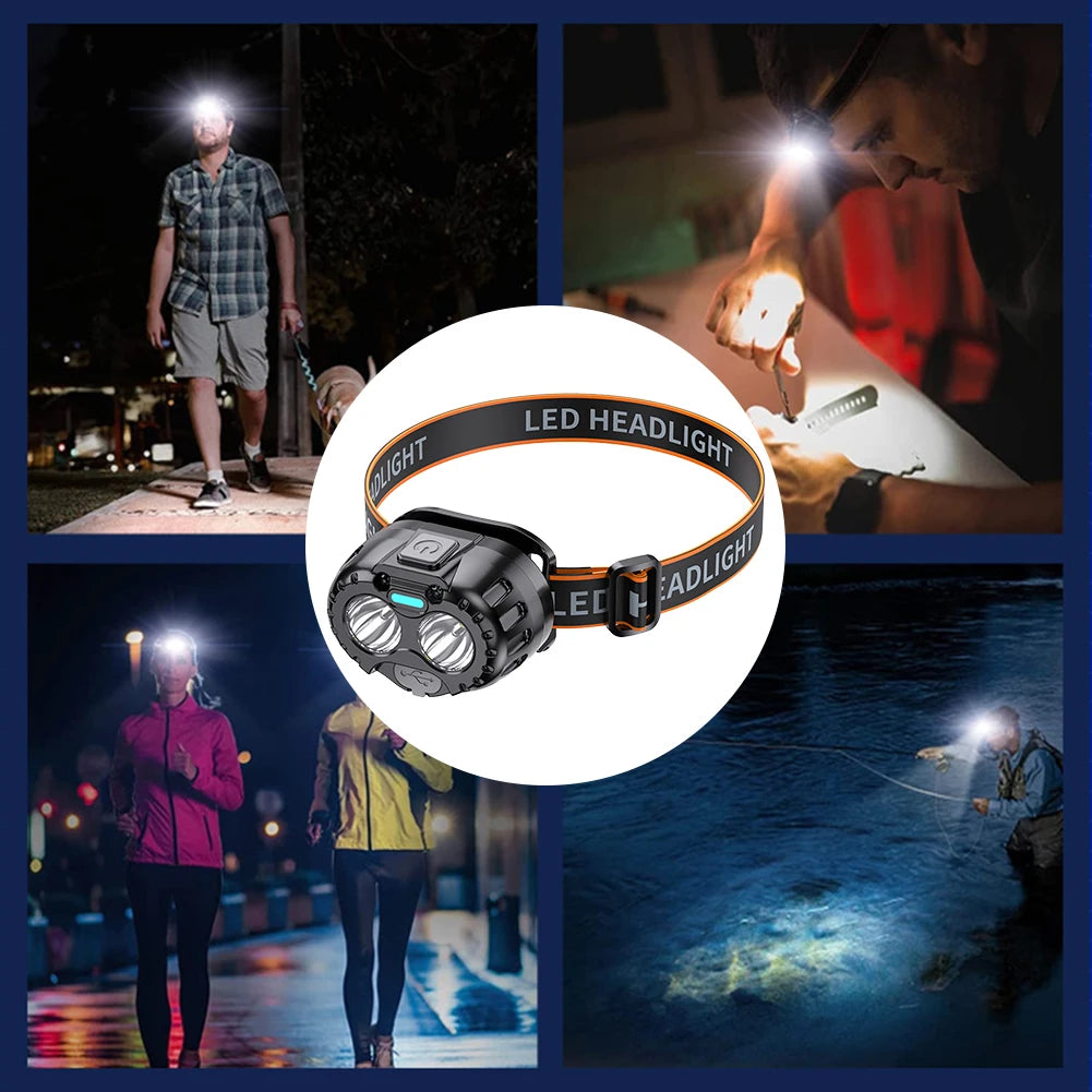 Lampe frontale LED puissante IPX4 étanche lampe de poche d&