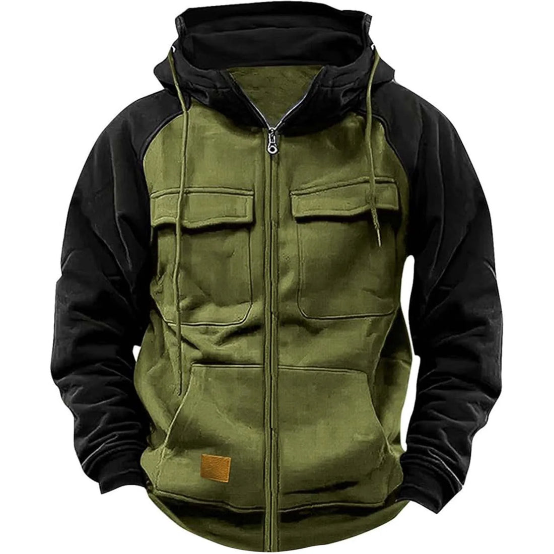 Automne hiver veste à capuche pour homme fermeture éclair Patchwork chaud polaire sweats Multi poches mâle mode veste à capuche épais extérieur à capuche