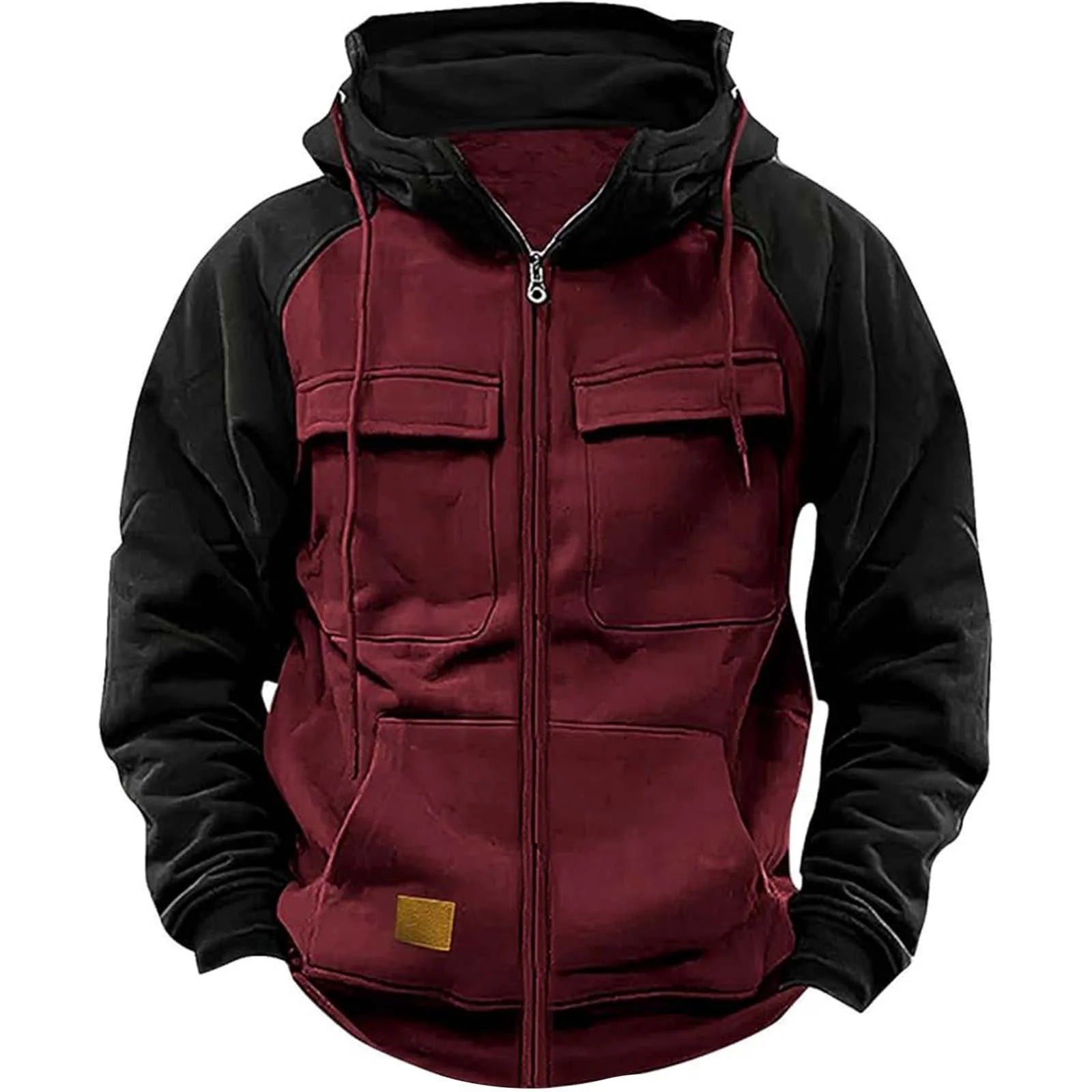 Automne hiver veste à capuche pour homme fermeture éclair Patchwork chaud polaire sweats Multi poches mâle mode veste à capuche épais extérieur à capuche