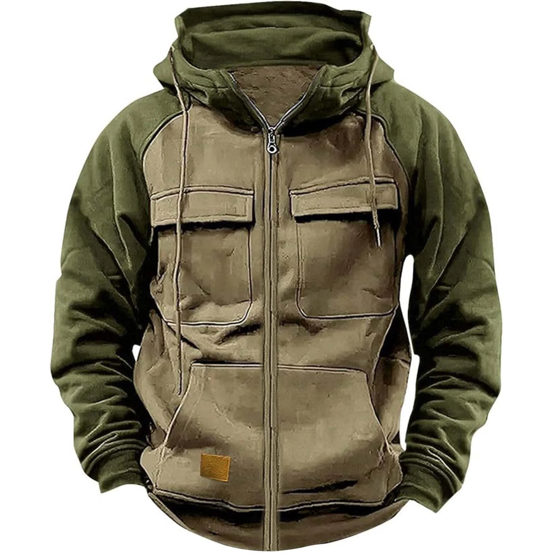 Automne hiver veste à capuche pour homme fermeture éclair Patchwork chaud polaire sweats Multi poches mâle mode veste à capuche épais extérieur à capuche