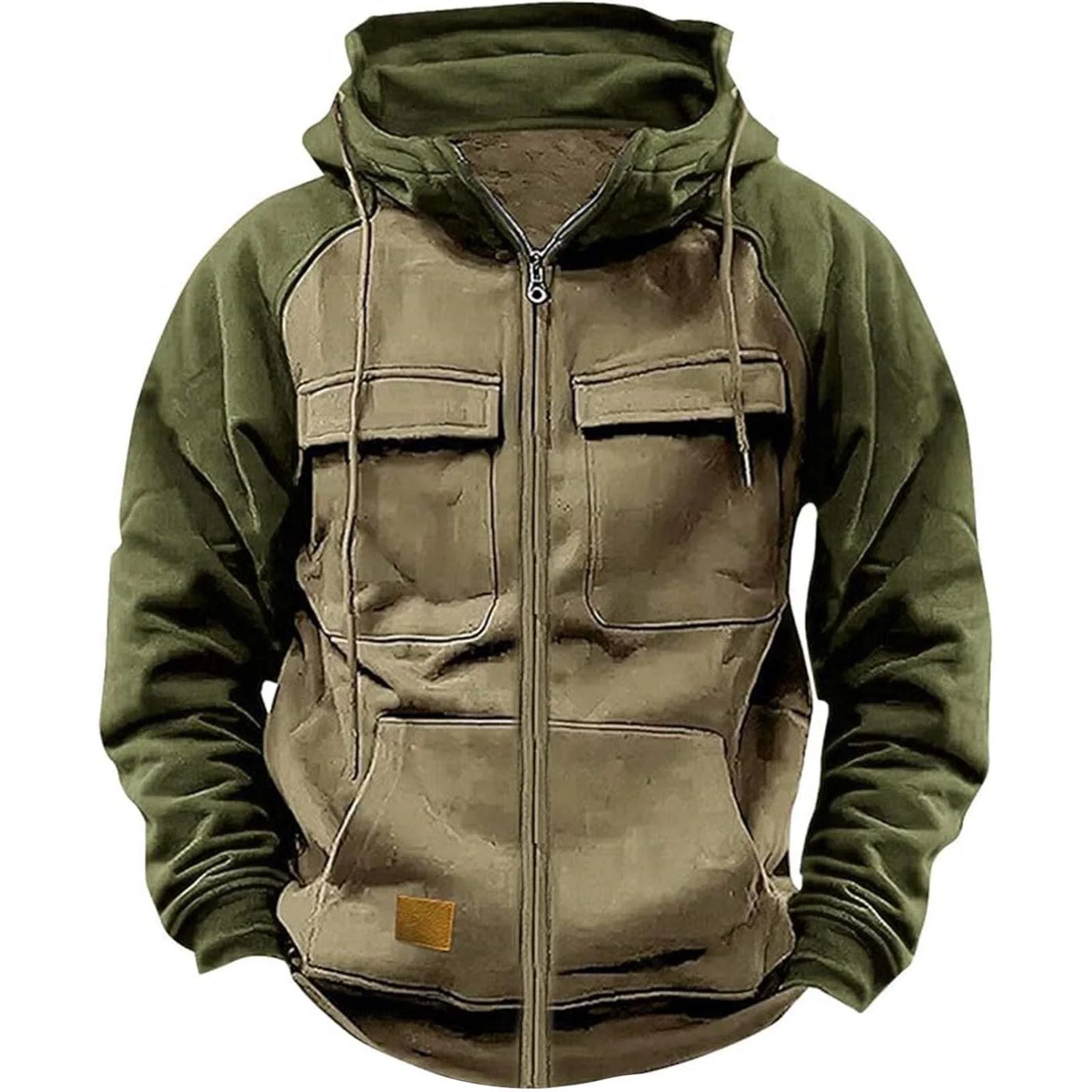 Automne hiver veste à capuche pour homme fermeture éclair Patchwork chaud polaire sweats Multi poches mâle mode veste à capuche épais extérieur à capuche