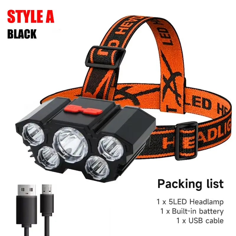 Lampe 5 LED Frontale rechargeable