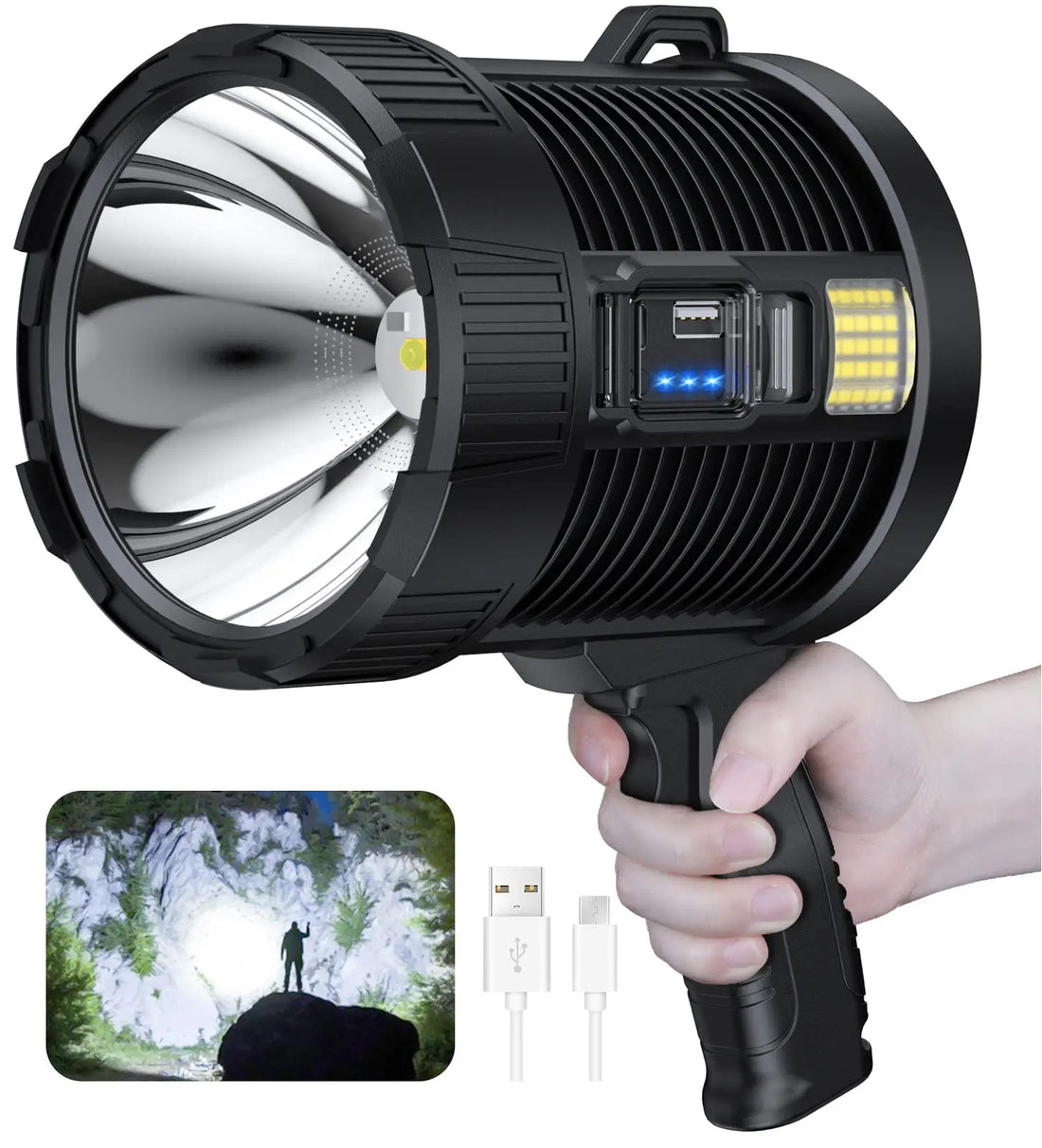 Projecteur LED Solaire Rechargeable, 900000 Lumens, Grande Lampe de Poche, Super Lumineux, pour l&