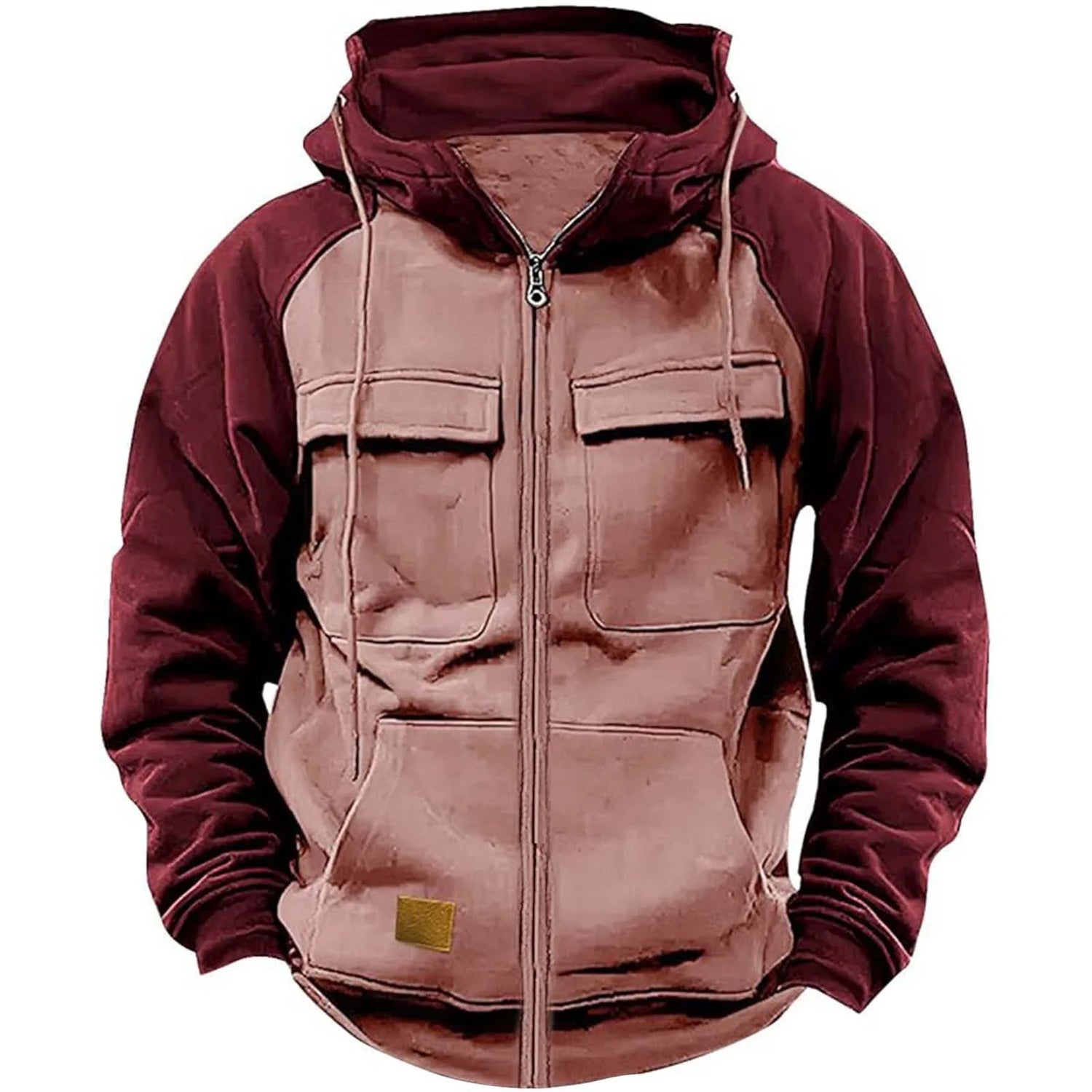 Automne hiver veste à capuche pour homme fermeture éclair Patchwork chaud polaire sweats Multi poches mâle mode veste à capuche épais extérieur à capuche