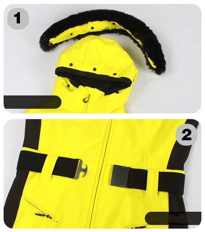 Combinaison de ski une pièce pour femmes, combinaison, ensemble de vêtements, épais, thermique, imperméable, coupe-vent avec ceinture, sport de plein air
