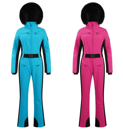 Combinaison de ski une pièce pour femmes, combinaison, ensemble de vêtements, épais, thermique, imperméable, coupe-vent avec ceinture, sport de plein air