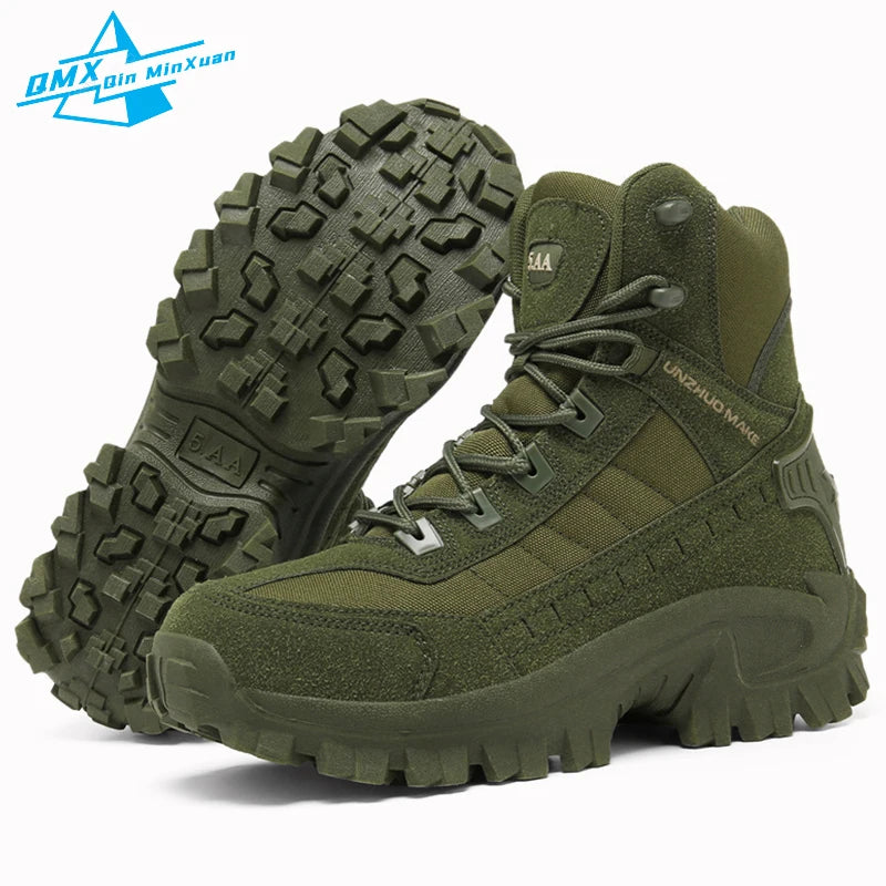 Chaussures de randonnée imperméables pour hommes, chaussures de travail, haut, tout-terrain, randonnée, chasse, trekking, chaudes, vertes, hiver, B21