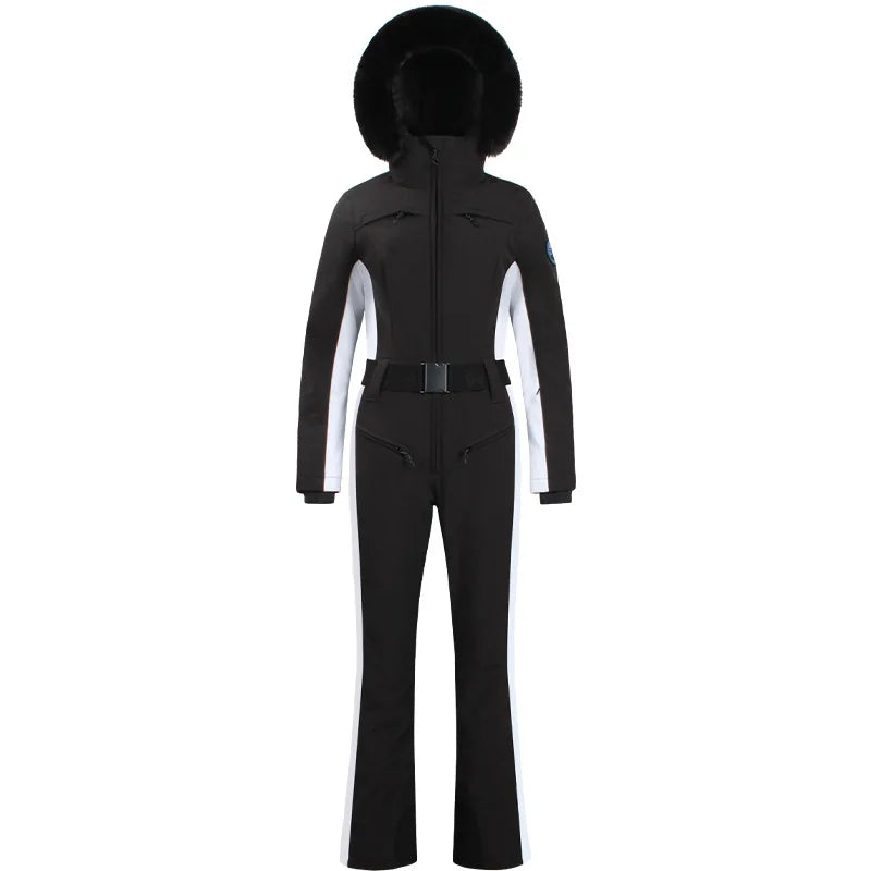 Combinaison de ski une pièce pour femmes, combinaison, ensemble de vêtements, épais, thermique, imperméable, coupe-vent avec ceinture, sport de plein air
