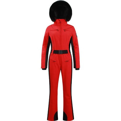 Combinaison de ski une pièce pour femmes, combinaison, ensemble de vêtements, épais, thermique, imperméable, coupe-vent avec ceinture, sport de plein air