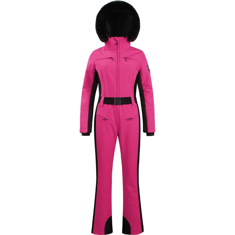 Combinaison de ski une pièce pour femmes, combinaison, ensemble de vêtements, épais, thermique, imperméable, coupe-vent avec ceinture, sport de plein air