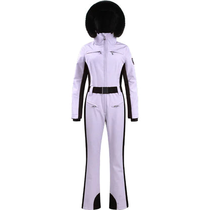 Combinaison de ski une pièce pour femmes, combinaison, ensemble de vêtements, épais, thermique, imperméable, coupe-vent avec ceinture, sport de plein air
