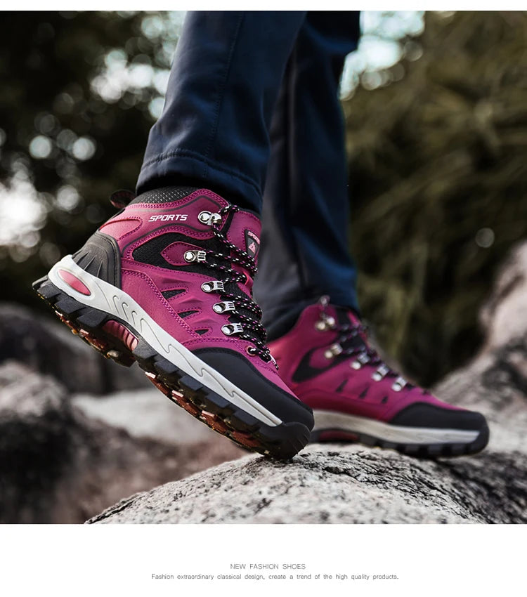 Chaussures de randonnée en cuir imperméables pour hommes et femmes, chaussures de trekking en plein air, bottes d&
