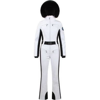 Combinaison de ski une pièce pour femmes, combinaison, ensemble de vêtements, épais, thermique, imperméable, coupe-vent avec ceinture, sport de plein air