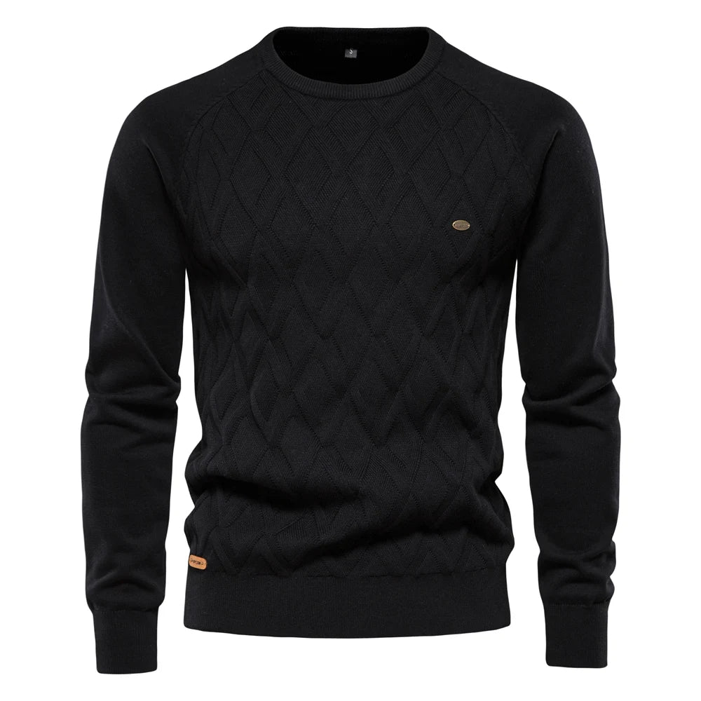 AIOPESON Argyle basique hommes chandails couleur unie col rond à manches longues tricoté mâle pull hiver mode nouveaux chandails chauds pour hommes