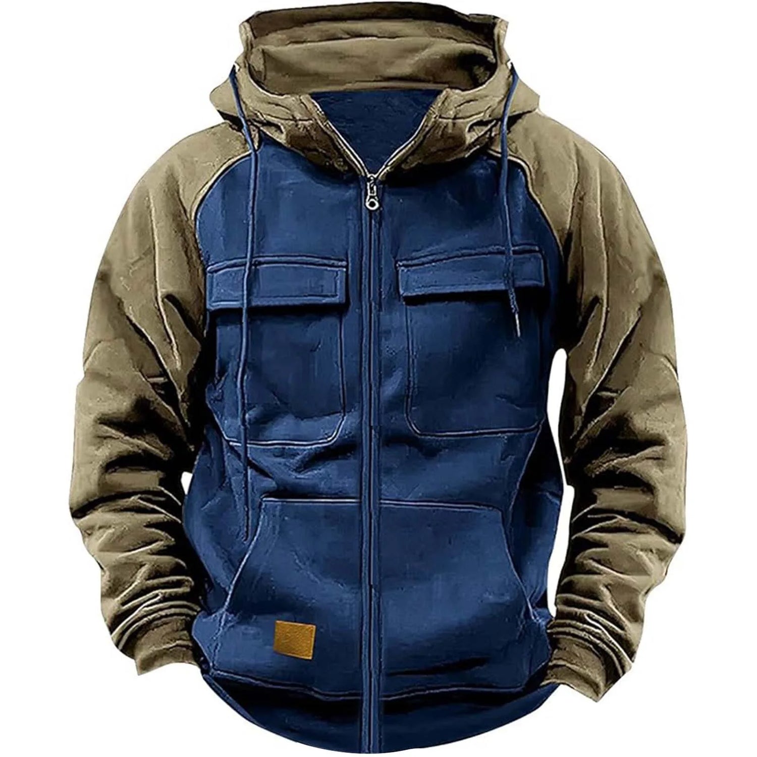 Automne hiver veste à capuche pour homme fermeture éclair Patchwork chaud polaire sweats Multi poches mâle mode veste à capuche épais extérieur à capuche