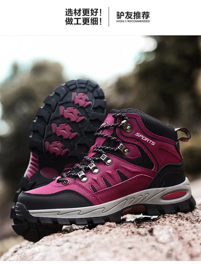 Chaussures de randonnée en cuir imperméables pour hommes et femmes, chaussures de trekking en plein air, bottes d&