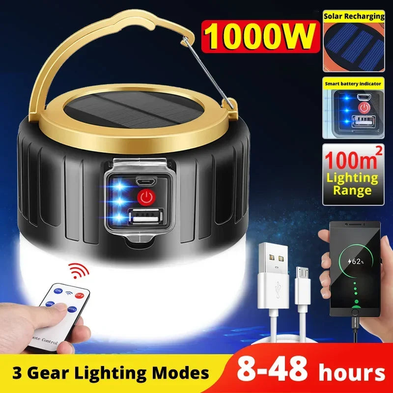 Lampe de Camping Portable, batterie externe, lanternes LED avec télécommande, étanche, pour tente extérieure, lampe de poche Rechargeable